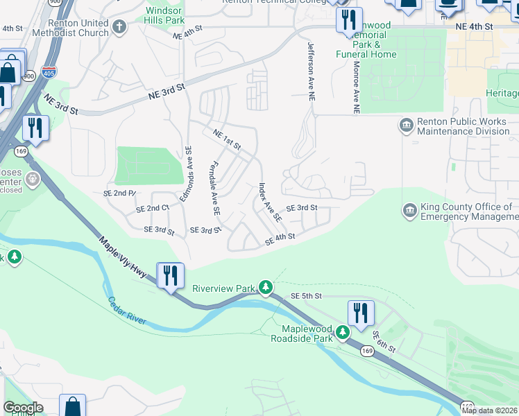 map of restaurants, bars, coffee shops, grocery stores, and more near 2814 Southeast 2nd Court in Renton