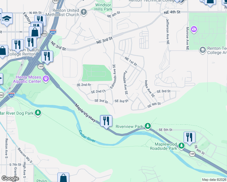 map of restaurants, bars, coffee shops, grocery stores, and more near 264 Edmonds Avenue Southeast in Renton