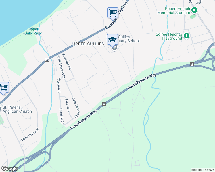 map of restaurants, bars, coffee shops, grocery stores, and more near 9 Green Ridge Place in Conception Bay South