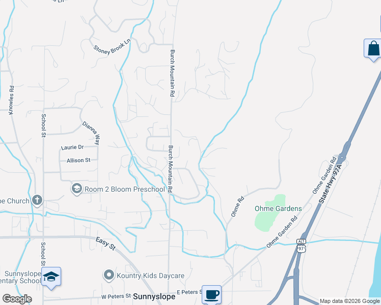 map of restaurants, bars, coffee shops, grocery stores, and more near 3510 McMullan Road in Wenatchee
