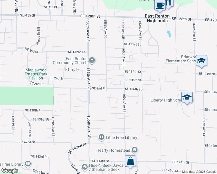 map of restaurants, bars, coffee shops, grocery stores, and more near 255 Yakima Avenue Southeast in Renton