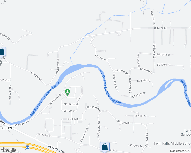 map of restaurants, bars, coffee shops, grocery stores, and more near 45605 SE Tanner Rd in North Bend