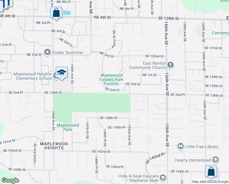 map of restaurants, bars, coffee shops, grocery stores, and more near 6005 Southeast 2nd Court in Renton