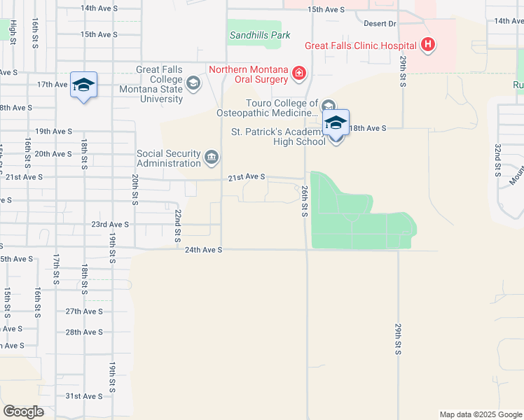 map of restaurants, bars, coffee shops, grocery stores, and more near 2324 26th Street South in Great Falls
