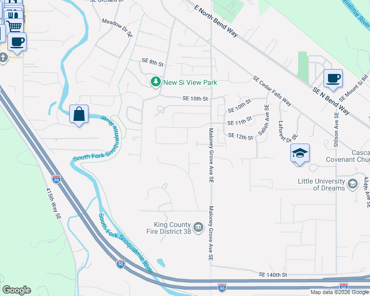 map of restaurants, bars, coffee shops, grocery stores, and more near 769 Southeast 12th Place in North Bend