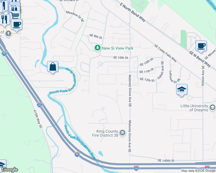 map of restaurants, bars, coffee shops, grocery stores, and more near 691 Southeast 12th Place in North Bend