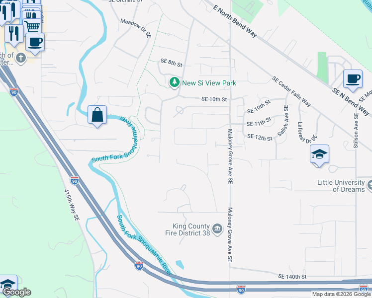 map of restaurants, bars, coffee shops, grocery stores, and more near 639 Southeast 12th Place in North Bend