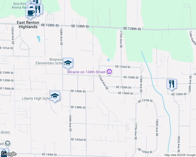 map of restaurants, bars, coffee shops, grocery stores, and more near 13333 173rd Avenue Southeast in Renton