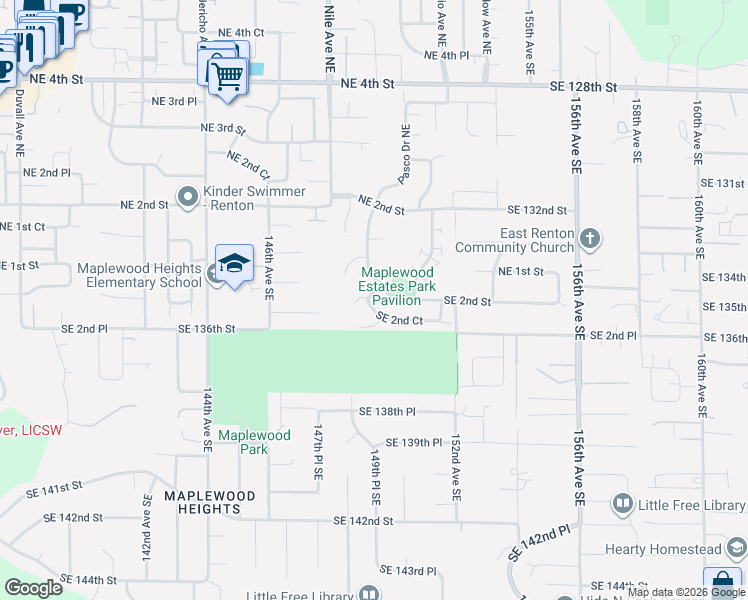 map of restaurants, bars, coffee shops, grocery stores, and more near 202 Orcas Place Southeast in Renton
