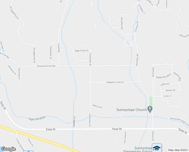 map of restaurants, bars, coffee shops, grocery stores, and more near 3599 Crestview Street in Wenatchee