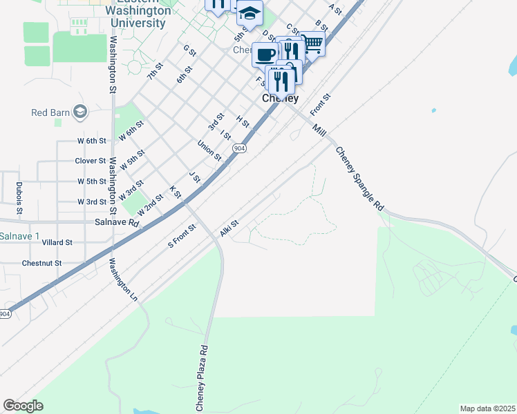 map of restaurants, bars, coffee shops, grocery stores, and more near 143 Alki Street in Cheney
