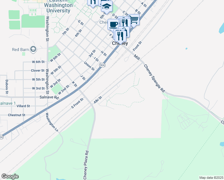 map of restaurants, bars, coffee shops, grocery stores, and more near 149 Alki Street in Cheney