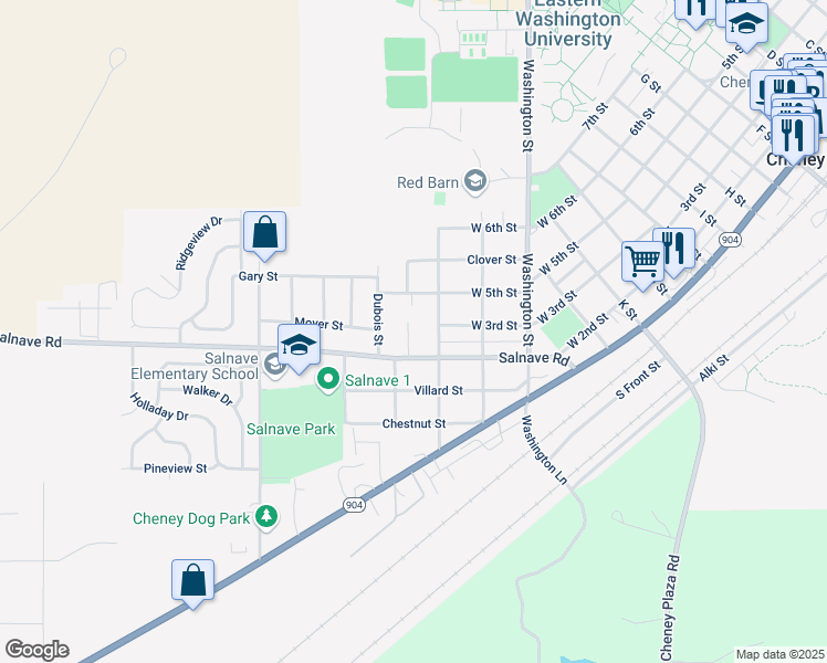map of restaurants, bars, coffee shops, grocery stores, and more near 419 Leinum Court in Cheney