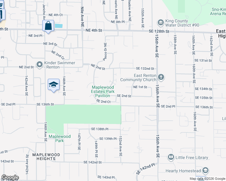 map of restaurants, bars, coffee shops, grocery stores, and more near 6011 Northeast 1st Place in Renton