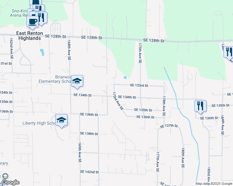 map of restaurants, bars, coffee shops, grocery stores, and more near 13333 173rd Avenue Southeast in Renton