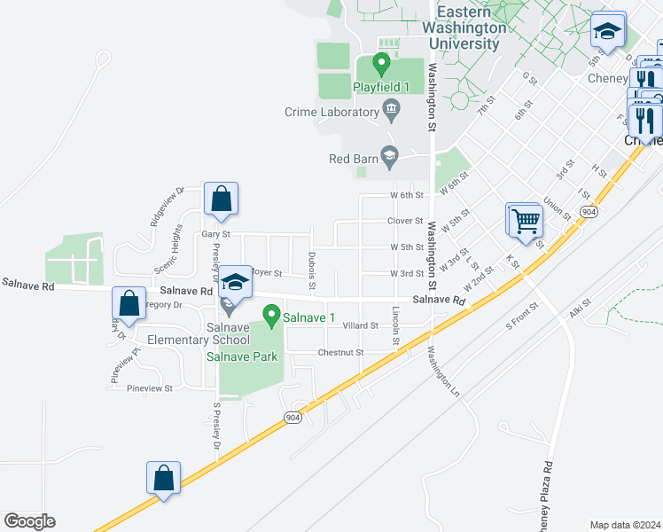 map of restaurants, bars, coffee shops, grocery stores, and more near 419 Leinum Court in Cheney