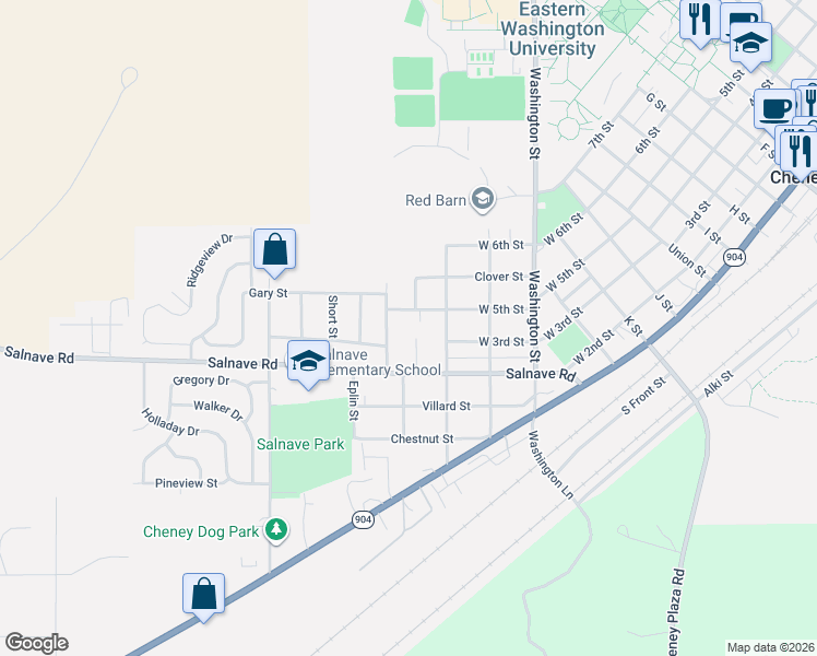 map of restaurants, bars, coffee shops, grocery stores, and more near 419 Leinum Court in Cheney