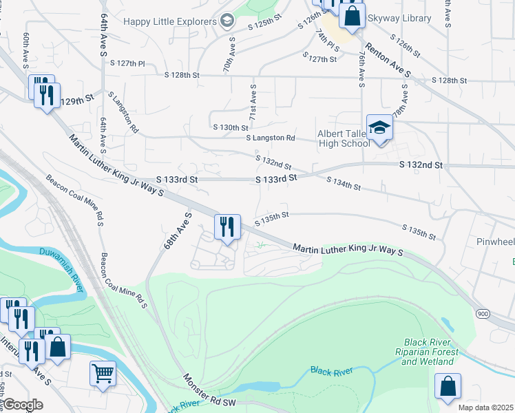 map of restaurants, bars, coffee shops, grocery stores, and more near 7035 South 133rd Street in Seattle