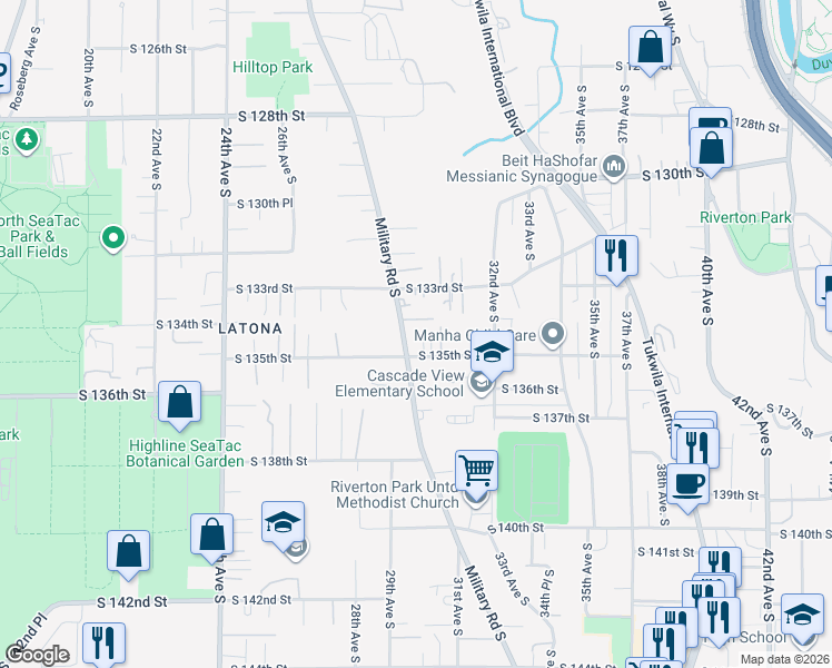 map of restaurants, bars, coffee shops, grocery stores, and more near in King County