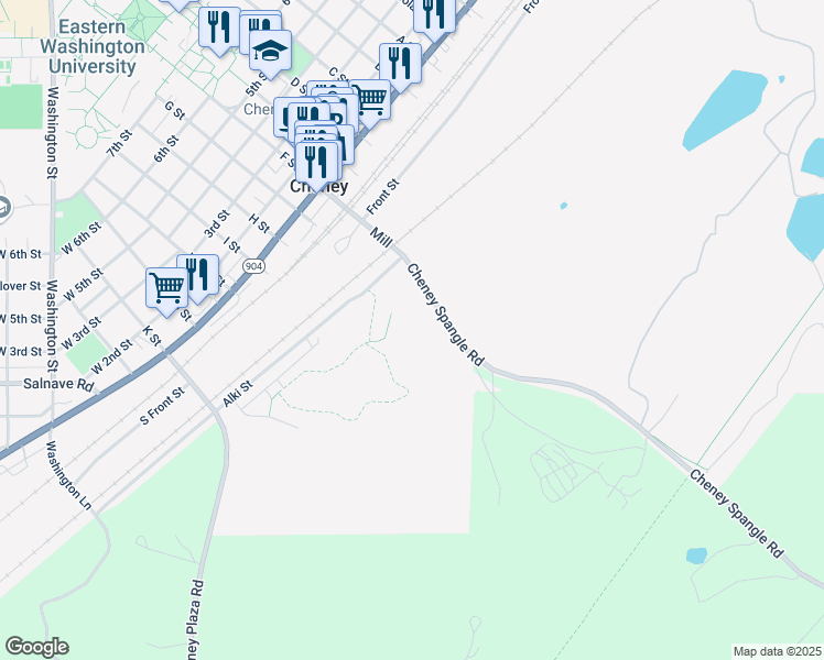 map of restaurants, bars, coffee shops, grocery stores, and more near 240 South Cheney Spangle Road in Cheney