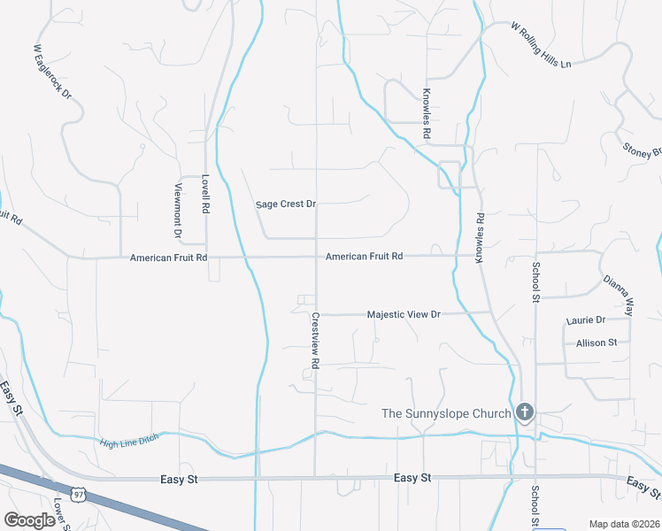 map of restaurants, bars, coffee shops, grocery stores, and more near 3599 Crestview Street in Wenatchee