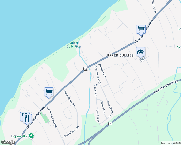 map of restaurants, bars, coffee shops, grocery stores, and more near 1117 Conception Bay Highway in Conception Bay South