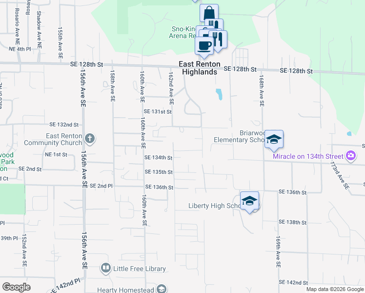 map of restaurants, bars, coffee shops, grocery stores, and more near 13206 162nd Avenue Southeast in Renton