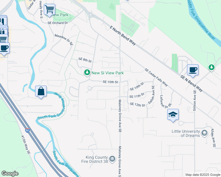 map of restaurants, bars, coffee shops, grocery stores, and more near 792 Southeast 11th Street in North Bend