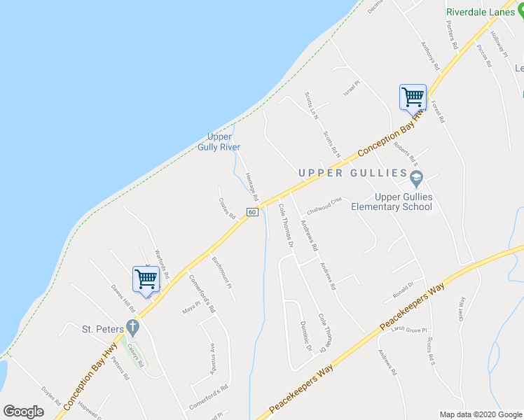 map of restaurants, bars, coffee shops, grocery stores, and more near 1117 Conception Bay Highway in Conception Bay South