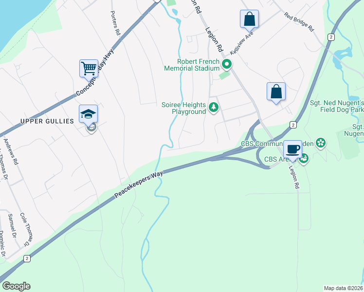 map of restaurants, bars, coffee shops, grocery stores, and more near 108 Hibbs Road in Conception Bay South