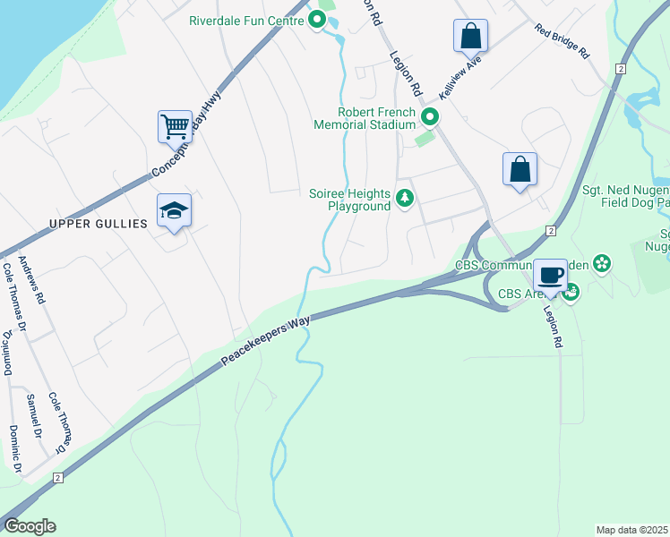 map of restaurants, bars, coffee shops, grocery stores, and more near 112 Hibbs Road in Conception Bay South