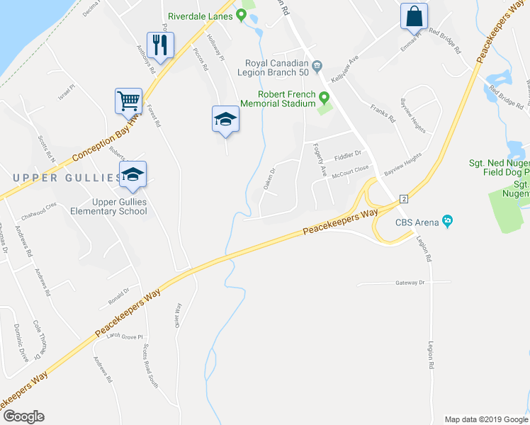 map of restaurants, bars, coffee shops, grocery stores, and more near 108 Hibbs Road in Conception Bay South