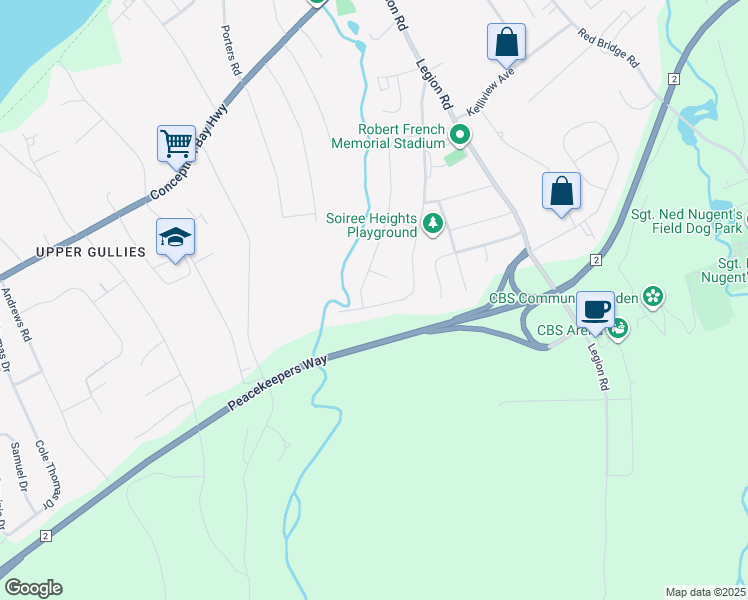map of restaurants, bars, coffee shops, grocery stores, and more near 106 Hibbs Road in Conception Bay South