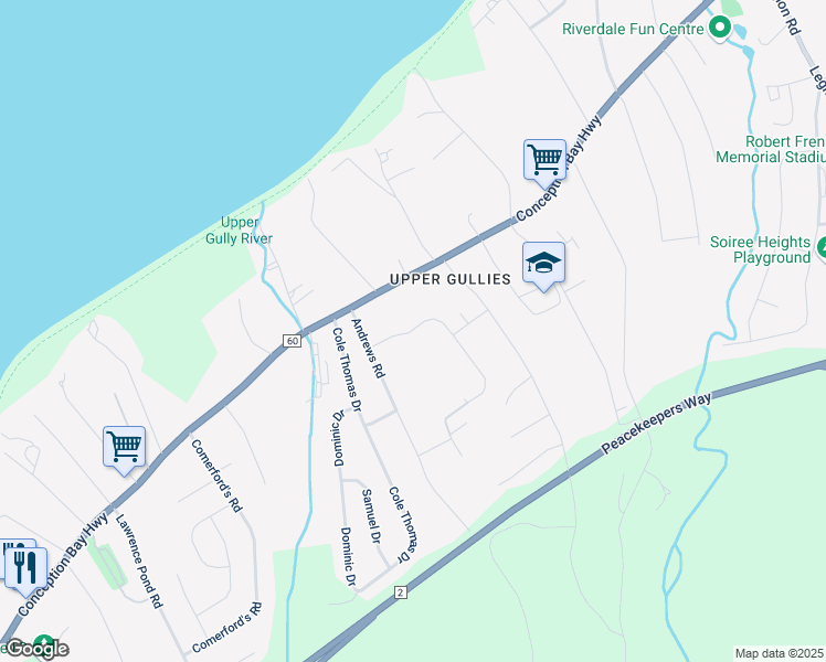 map of restaurants, bars, coffee shops, grocery stores, and more near Chatwood Crescent in Conception Bay South