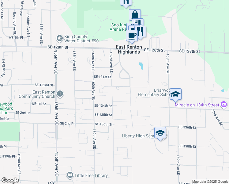 map of restaurants, bars, coffee shops, grocery stores, and more near 13206 162nd Avenue Southeast in Renton