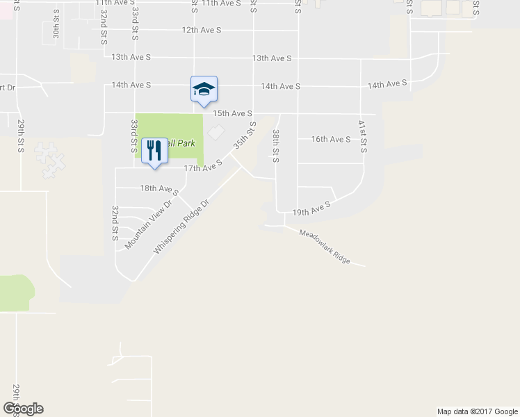 map of restaurants, bars, coffee shops, grocery stores, and more near 1808 38th Street South in Great Falls