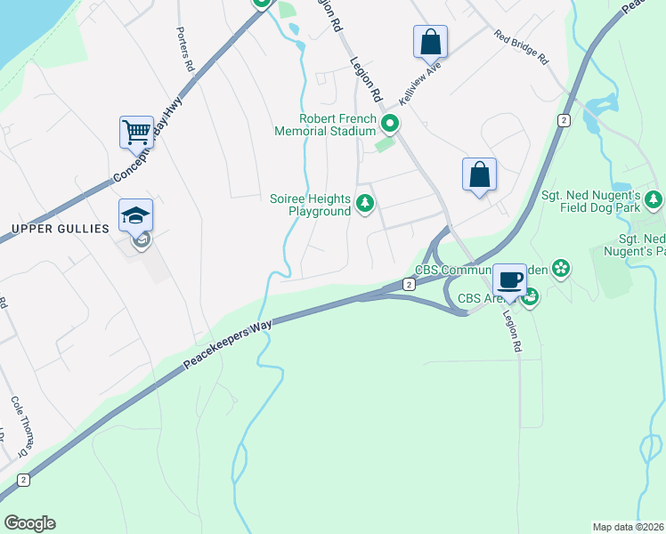 map of restaurants, bars, coffee shops, grocery stores, and more near 94 Hibbs Road in Conception Bay South