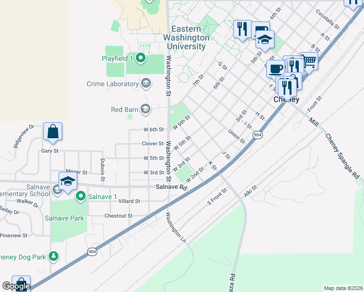 map of restaurants, bars, coffee shops, grocery stores, and more near 219 West 5th Street in Cheney