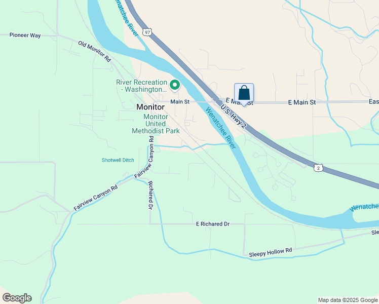 map of restaurants, bars, coffee shops, grocery stores, and more near 3762 Warehouse Road in Monitor