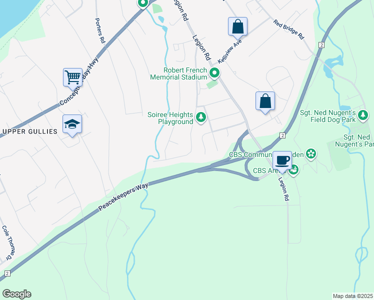 map of restaurants, bars, coffee shops, grocery stores, and more near 90 Hibbs Road in Conception Bay South