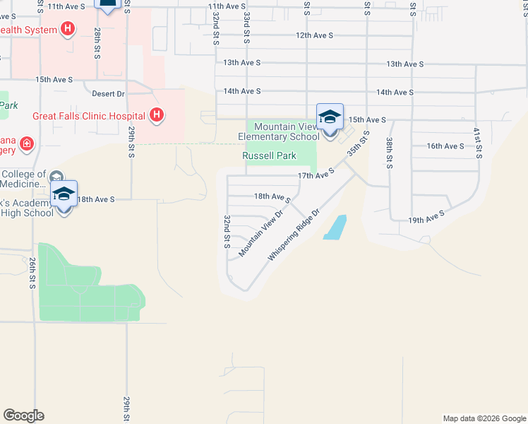 map of restaurants, bars, coffee shops, grocery stores, and more near 3220-3398 19th Ave S in Great Falls