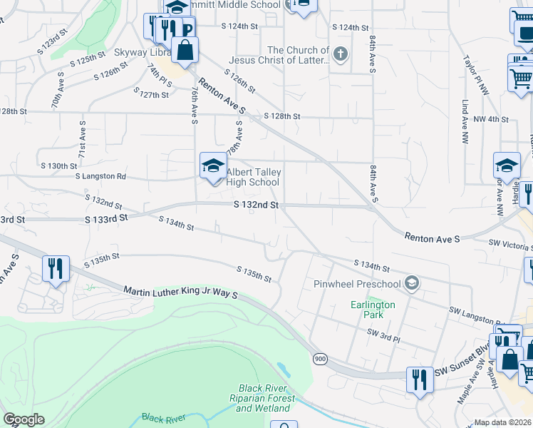 map of restaurants, bars, coffee shops, grocery stores, and more near 7927 South Langston Road in Seattle