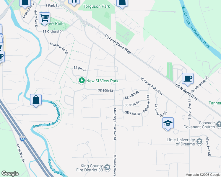 map of restaurants, bars, coffee shops, grocery stores, and more near 860 Southeast 10th Street in North Bend