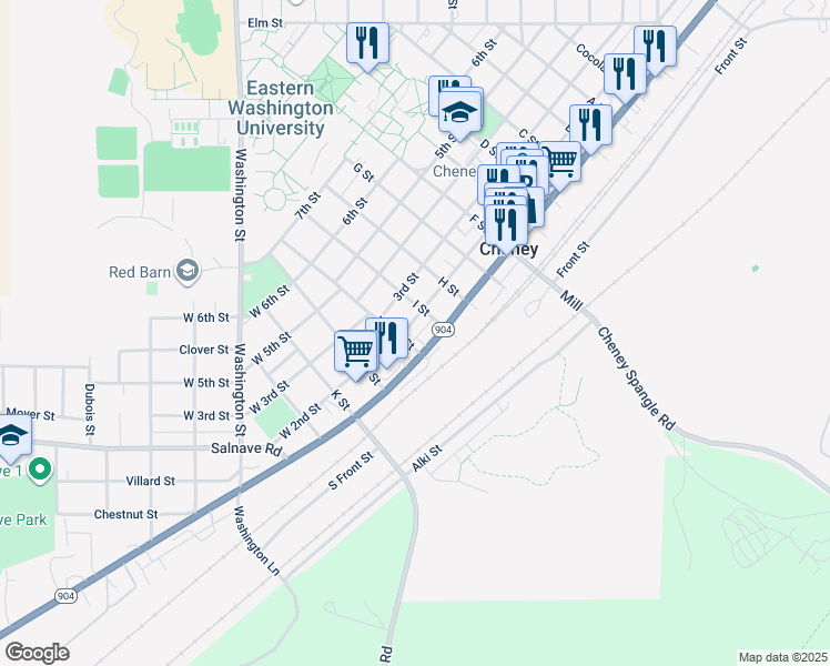 map of restaurants, bars, coffee shops, grocery stores, and more near 15 Union Street in Cheney