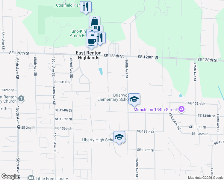 map of restaurants, bars, coffee shops, grocery stores, and more near 13205 166th Avenue Southeast in Renton