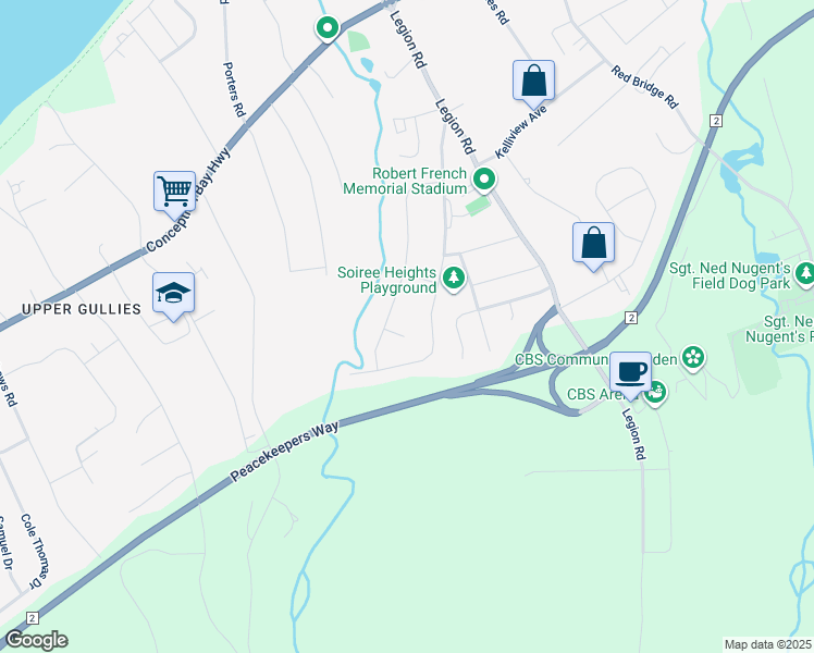 map of restaurants, bars, coffee shops, grocery stores, and more near 7 Hillside Place in Conception Bay South