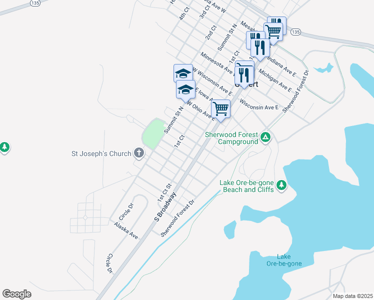 map of restaurants, bars, coffee shops, grocery stores, and more near 119 West Nebraska Avenue East in Gilbert