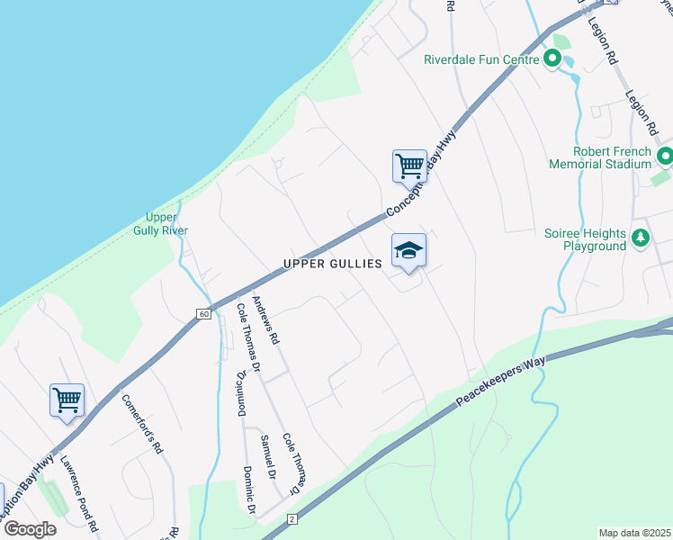map of restaurants, bars, coffee shops, grocery stores, and more near 8 Scotts Road South in Conception Bay South