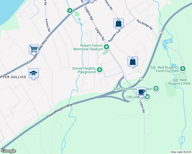 map of restaurants, bars, coffee shops, grocery stores, and more near 73 Hibbs Road in Conception Bay South
