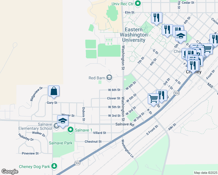 map of restaurants, bars, coffee shops, grocery stores, and more near 536 West 6th Street in Cheney